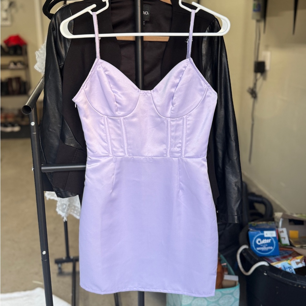 Lilac Satin Corset Strap Dress